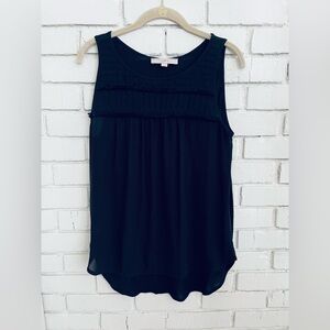 Loft Black Scoop Neck Lightweight Sheer Black Sleeveless Tank Top